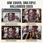  Halloween Garage Door Cover 3D Illusion Skeleton Large Outdoor Halloween Backdrop Decorations House Banner Yard Porch Holiday Party Decor