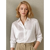  Damen Hemd Jacquard Knöpfe Elegant Täglich Langarm Hemdkragen Normale Oberteile Lässig Büro Weiß Schwarz Rote Herbst Winter