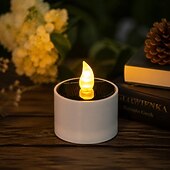 baratos Luzes de velas-Velas solares à prova d'água ao ar livre luz crepúsculo ao amanhecer iluminação de jardim ao ar livre reutilizável velas de chá led para lanterna jardim acampamento e lâmpada de decoração de casa