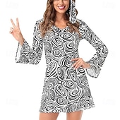 abordables Robes-Rétro Vintage Hippie Années 1970 Robe Manches Evasées Hippie Géométrique Déguisement Femmes Mascarade Soirée &amp; Fête Défilé de la Fierté Mois des Fiertés Adulte Robe
