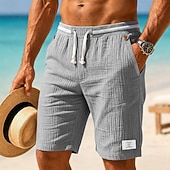 ieftine Vacanţă-Bărbați Pantaloni Scurți Pantaloni scurți din in Pantaloni scurți de vară Pantaloni scurți de plajă Cordon Buzunar Talie elastică Culoare solida Confort Respirabil Peste Genunchi Casual Zilnic Plajă