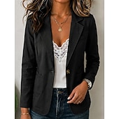  Damen Blazer Atmungsaktiv Patchwork Tasche Knöpfe Vintage Lässig Gekerbtes Revers Normale Passform Langarm Oberbekleidung Weiß Babyblau Khaki Frühling Herbst