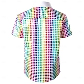 cheap Tops-Retro Vintage 1970s Disco Shirt Short Sleeves Shiny Metallic Fancy Dress Men's Carnival Costume Halloween Carnival Masquerade Music Festival Party / Evening Nightclub Adults' Shirt Spring &amp; Summer
