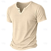 cheap Cotton Linen T-shirts-Men's T Shirt Knit Tee Tee Top Short Sleeve V Neck Summer Solid Color Fashion Lightweight Basic Plain Casual Vacation Street Blue Black Light Green Top Tee for Men