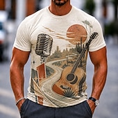  Men's Music Guitar Coconut Palm T Shirt Short Sleeve T shirt 3D Print Crew Neck Shirt Hawaiian Retro Vintage Casual Daily Street White White 1 White 2 Summer Spring Clothing Apparel S M L XL 2XL 3XL
