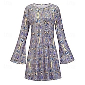 abordables Robes-Rétro Vintage Hippie Années 1970 Robe Manches Evasées Hippie Géométrique Déguisement Femmes Mascarade Soirée &amp; Fête Défilé de la Fierté Mois des Fiertés Adulte Robe