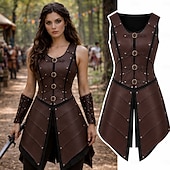 ieftine Rochie-Medieval Renascentist Rochii Arme si Armuri Γιλέκο Războinic Fecioara scutului Barbar Costume de fancy Pentru femei Viching Fantezie Halloween Carnaval Performanță LARP Ren Faire Adulți Rochie