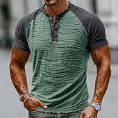 economico T-shirt in Cotone e Lino-Per uomo Maglietta Maglietta in lino Manica Corta Henley Estate Primavera Tinta unica Blocco di colori Testurizzato Vacanza Vintage Sport Senza bordo Manica corta Casuale Casa All'aperto Bianco Vino
