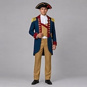 economico Outfit-Set 250° anniversario USA Retrò Vintage Medievale Abiti Lunghe George Washington Coloniale Guerra rivoluzionaria Costume Per uomo Costume di Carnevale Carnevale Giorno dell'Indipendenza 4 luglio