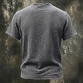 cheap Cotton Linen T-shirts-Men's T Shirt 100% Cotton T-Shirt Short Sleeve V Neck Summer Spring Solid Color Textured Vacation Vintage Sports Raw Edge Casual Home Outdoor Black White Wine Top Tee for Men