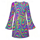 abordables Vestidos-Retro Antiguo Años 70 Genial Vestidos Hippie Disco Psicodélico Disfraz Mujer Víspera de Todos los Santos Carnaval Vacaciones Festival de Música Festival Adulto Vestido