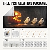 abordables Housse de porte de garage-Décoration de porte de garage pour Halloween, grand décor extérieur avec citrouille-lanterne, fantômes à la poursuite d'une maison hantée, bannière pour jardin ou porche.