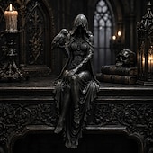 cheap Figurines &amp; Ornaments-Halloween Gothic Raven Shelf Sitter Statue Symbol of Mystery, Wisdom &amp; Dark Elegance Hooded Dark Lady Statue Witch Holding Raven, Decorations Sitting Woman Figurine