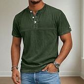 cheap Casual Henley Tee-Men's Henley Shirt 100% Cotton Acid Wash Shirt Short Sleeve Henley Summer Spring Fall Plain Retro Vintage Casual Vintage Style Washed Casual Light Blue Dark Brown Black Top Tee for Men