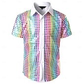 cheap Tops-Retro Vintage 1970s Disco Shirt Short Sleeves Shiny Metallic Fancy Dress Men's Carnival Costume Halloween Carnival Masquerade Music Festival Party / Evening Nightclub Adults' Shirt Spring &amp; Summer