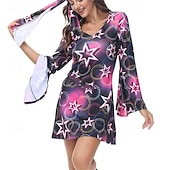 baratos Vestidos-Retro Vintage Anos 70 Discoteca Curto Mini Vestidos Hippie Fantasia Mulheres Baile de Máscaras Casual / Diário Festa de Solteira Parada do Orgulho Adulto Vestido