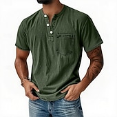 cheap Casual Henley Tee-Men's Henley Shirt 100% Cotton Acid Wash Shirt T shirt Tee Short Sleeve Retro Vintage Casual Distressed Vintage Style Washed Henley Casual Summer Spring Fall Black Light Green Pink Henley T-Shirt
