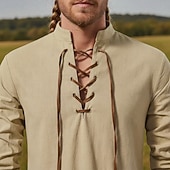 Medievale Rinascimento Camicia Lunghe Pirata Vichingo Costume Per uomo Halloween Carnevale Performance LARP Fiera Rinascimentale Adulti Camicia