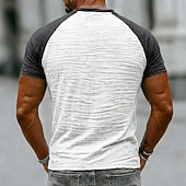 economico T-shirt in Cotone e Lino-Per uomo Maglietta Maglietta in lino Manica Corta Henley Estate Primavera Tinta unica Blocco di colori Testurizzato Vacanza Vintage Sport Senza bordo Manica corta Casuale Casa All'aperto Bianco Vino