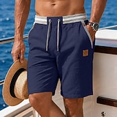 baratos Feriado-Homens Calção Shorts de linho Shorts de verão Shorts de praia Com Cordão Bolsos Cintura elástica Bloco de cor Cor Única Conforto Respirável Curto Casual Diário Praia Férias Moda Cáqui ダークカーキ Com