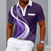  Men's Geometic Line Polo Shirts Short Sleeve Polo Shirts Collared Shirts Business Casual Outdoor Athleisure Daily Wear 3D Print Buttons Spring & Summer Blue Black Purple