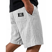abordables Clásico-Hombre Pantalón corto Pantalones cortos de lino Pantalones cortos de verano Pantalones cortos casuales Correa Cintura elástica Un Color Comodidad Ligero Longitud de la rodilla Casual Diario Exterior