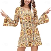 abordables Robes-Rétro Vintage Hippie Années 1970 Robe Manches Evasées Hippie Géométrique Déguisement Femmes Mascarade Soirée &amp; Fête Défilé de la Fierté Mois des Fiertés Adulte Robe