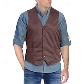 preiswerte Herrenweste-Herren Weste Urlaub Täglich Hochzeitsfeier Verabredung Modisch Brautkleider schlicht Frühling Herbst Knopf Tasche Nylon Komfortabel Glatt Einreiher - 1 Knopf V Ausschnitt Regular Fit Schwarz Leicht