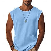 abordables Débardeurs-Homme T-shirt Sans manches Manche Courte Manches Courtes Col ras du cou Col rond Été Uni Texturé Mode Classique Occasionnel Pur Occasionnel Rue Sports Bleu Blanche bleu marine T-shirt haut de gamme