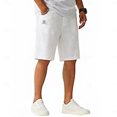  Men's Shorts Linen Shorts Summer Shorts Casual Shorts Drawstring Elastic Waist Plain Lightweight Breathable Knee Length Daily Outdoor Holiday Vacation Fashion Blue White Inelastic