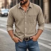 baratos Camisas casuais inteligentes masculinas-Masculino Camisa Social Camisa casual Tingimento em peça Camisa Acid Wash Preto Vinho Azul Marinha Roxo Verde Manga Longa Tecido Colarinho de Camisa Casual Diário Botão para baixo Roupa Algodão