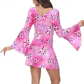 baratos Vestidos-Retro Vintage Anos 70 Discoteca Curto Mini Vestidos Hippie Fantasia Mulheres Baile de Máscaras Casual / Diário Festa de Solteira Parada do Orgulho Adulto Vestido