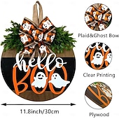 baratos Decoração ao ar livre-Guirlanda de madeira com fantasma para porta de Halloween, decoração divertida de fantasma para pendurar na porta da frente, enfeite rústico de boas-vindas para Halloween na varanda, entrada, parede,