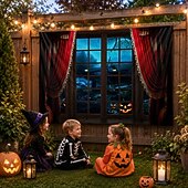 abordables Tapices de pared-Cortina gótica de Halloween para ventana, tapiz de pared con ilusión 3D, mansión embrujada a la luz de la luna, fondo exterior para colgar en la pared del patio, jardín, porche, cerca, decoración para