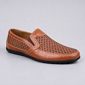 billiga Slip-On vardagsskor-Herrloafers i kohud och andningsbara mesh, bekväma vardagsskor med gummisula för vardagsbruk