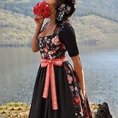 preiswerte Dirndl-Kleider-Damen Floral Dirndl Kleid mit Schürze Oktoberfest Bayerischer Karneval Bierfestival Trachtenkleid Traditioneller Stil