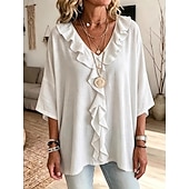  Per donna Blusa Volant Semplice Elegante Casual Manica 3/4 Scollo a V Top Regolari Casuale Quotidiano Blu Bianco Verde Estate Primavera