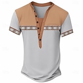 preiswerte Ethnischer Stil-Herren-T-Shirt im Ethno-Stil, Henley-Shirt aus Polyester, Kurzarm, Designer-Basic, Ethno-Look, Outdoor-Casual, Alltag, Sommer, See, Blau, Schwarz, Hellgrün, Dunkelblau, Hellblau, Henley-T-Shirt