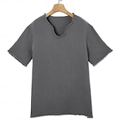 cheap Cotton Linen T-shirts-Men's T Shirt 100% Cotton T-Shirt Short Sleeve V Neck Summer Spring Solid Color Textured Vacation Vintage Sports Raw Edge Casual Home Outdoor Black White Wine Top Tee for Men