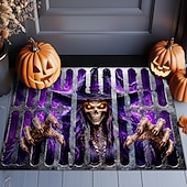  Halloween 3D Optical Illusion Doormat Witch Skeleton Skull Front Door Mat Purple Scary Witch Hat Indoor Outdoor Entrance Rug Creepy Halloween Porch Decor