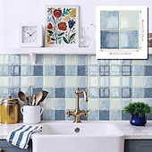 abordables Papel pintado-24 adhesivos 3D para azulejos de pared, adhesivos autoadhesivos para salpicaderos con efecto de azulejo y patrón a cuadros, paneles de pared impermeables y removibles para cocina, dormitorio, sala de