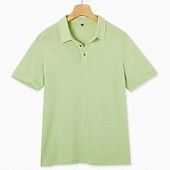  Herren Leinenhemd Poloshirts Lässig Urlaub Klassisch Kurzarm Urlaub Mode Einfach Texture Knöpfe Sommer Frühling Normale Passform Meerblau Schwarz Rosa Grün Leicht Blau Leinenhemd