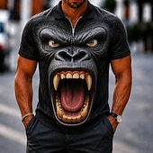  Bărbați Animal Desene 3D Tricouri polo Polo cu fermoar Manșon scurt Răsfrânt Casual / Sport Casual Zilnic Sporturi & Exterior Imprimare 3D Zvelt Material Plasă care Respiră Vară Primăvară Albastru