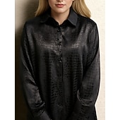  Damen Hemd Jacquard Knöpfe Elegant Täglich Langarm Hemdkragen Normale Oberteile Lässig Büro Weiß Schwarz Rote Herbst Winter