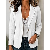 Damen Blazer Atmungsaktiv Patchwork Tasche Knöpfe Vintage Lässig Gekerbtes Revers Normale Passform Langarm Oberbekleidung Weiß Babyblau Khaki Frühling Herbst