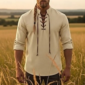  Medievale Rinascimento Camicia Lunghe Pirata Vichingo Costume Per uomo Halloween Carnevale Performance LARP Fiera Rinascimentale Adulti Camicia