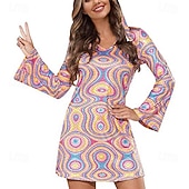 abordables Robes-Rétro Vintage Hippie Années 1970 Robe Manches Evasées Hippie Géométrique Déguisement Femmes Mascarade Soirée &amp; Fête Défilé de la Fierté Mois des Fiertés Adulte Robe