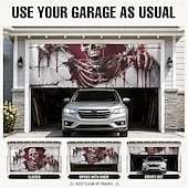  Halloween Garage Door Cover 3D Illusion Skeleton Large Outdoor Halloween Backdrop Decorations House Banner Yard Porch Holiday Party Decor