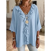  Per donna Blusa Volant Semplice Elegante Casual Manica 3/4 Scollo a V Top Regolari Casuale Quotidiano Blu Bianco Verde Estate Primavera