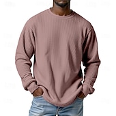 abordables T-shirt en tricot gaufré-Homme T-shirt gaufré T-shirt Chemise à Manches Longues manche longue Col ras du cou Printemps Automne Uni Mode Designer Basique Classique Vacances Rue Sortir Blanche Rouge Vert T-shirt haut de gamme